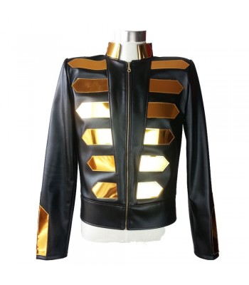 Nightclub Gold Fashion Leather Jacket DJ Singers Rock Punk Motorcycle Jacket